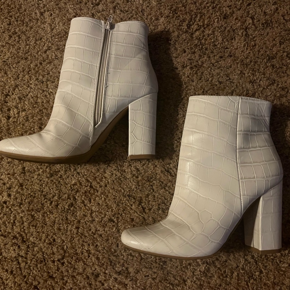 Faux Snakeskin White Booties